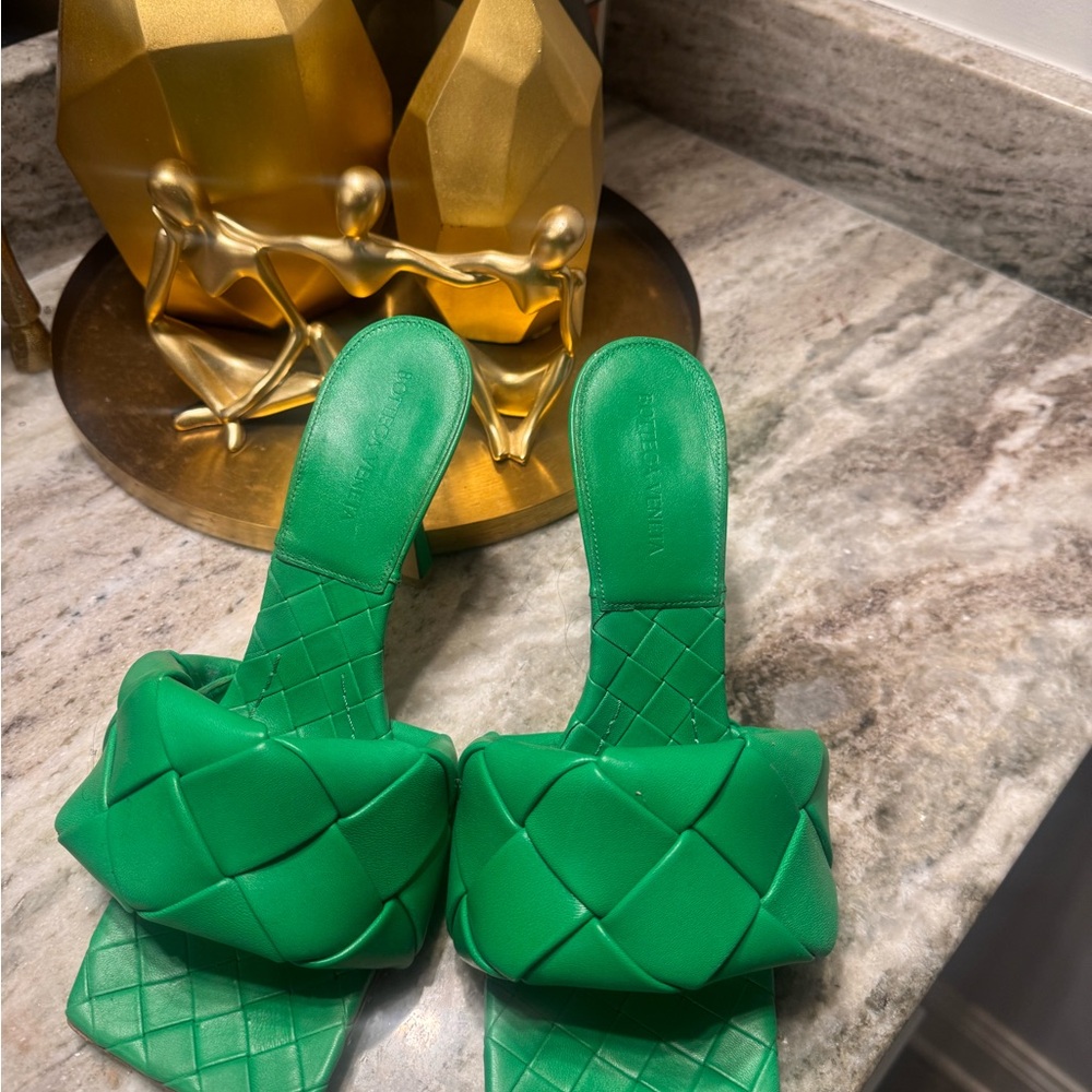 Bottega Veneta Vibrant Green Woven Mules